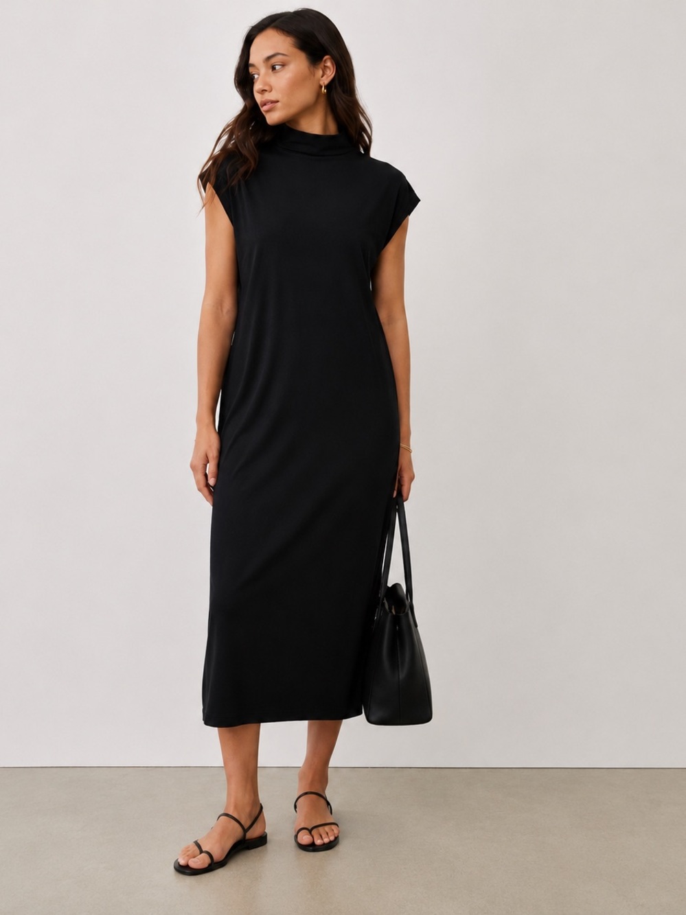 Paper Label TENCEL Black Mock Neck Midi Dress